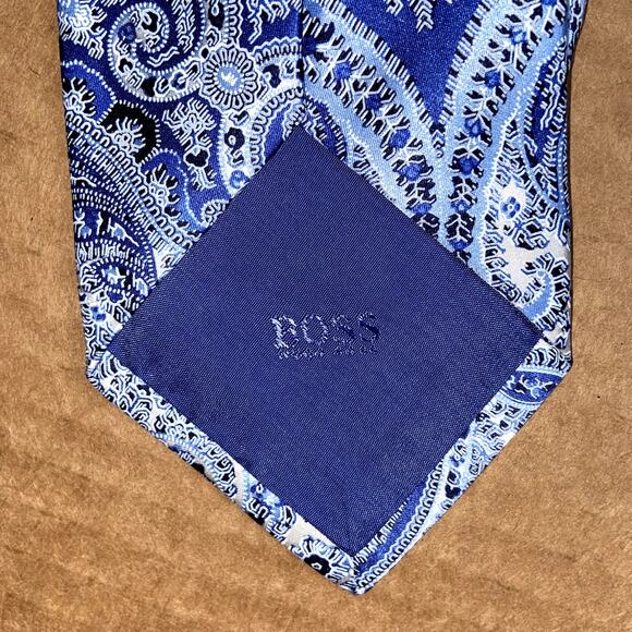 Boss Hugo Boss Men's Paisley Neck Tie Blue Classic 100% Silk Made In Italy - Picture 5 of 6